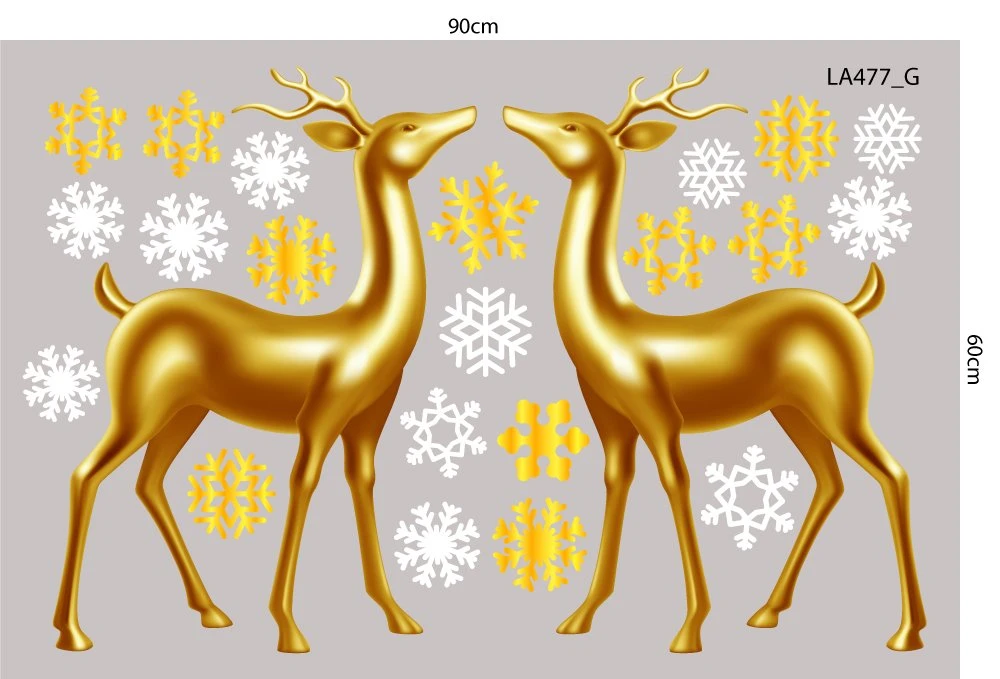 Combo Decal Trang Trí Noel Merry Chistmas Tuần Lộc Vàng Và Hộp Quà Giáng Sinh