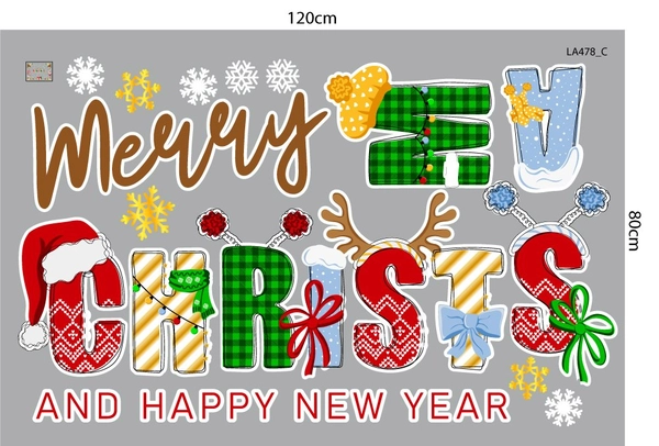 Combo Decal Trang Trí Noel Merry Christmas Gấu Trắng Và Những Người Bạn Phát Quà