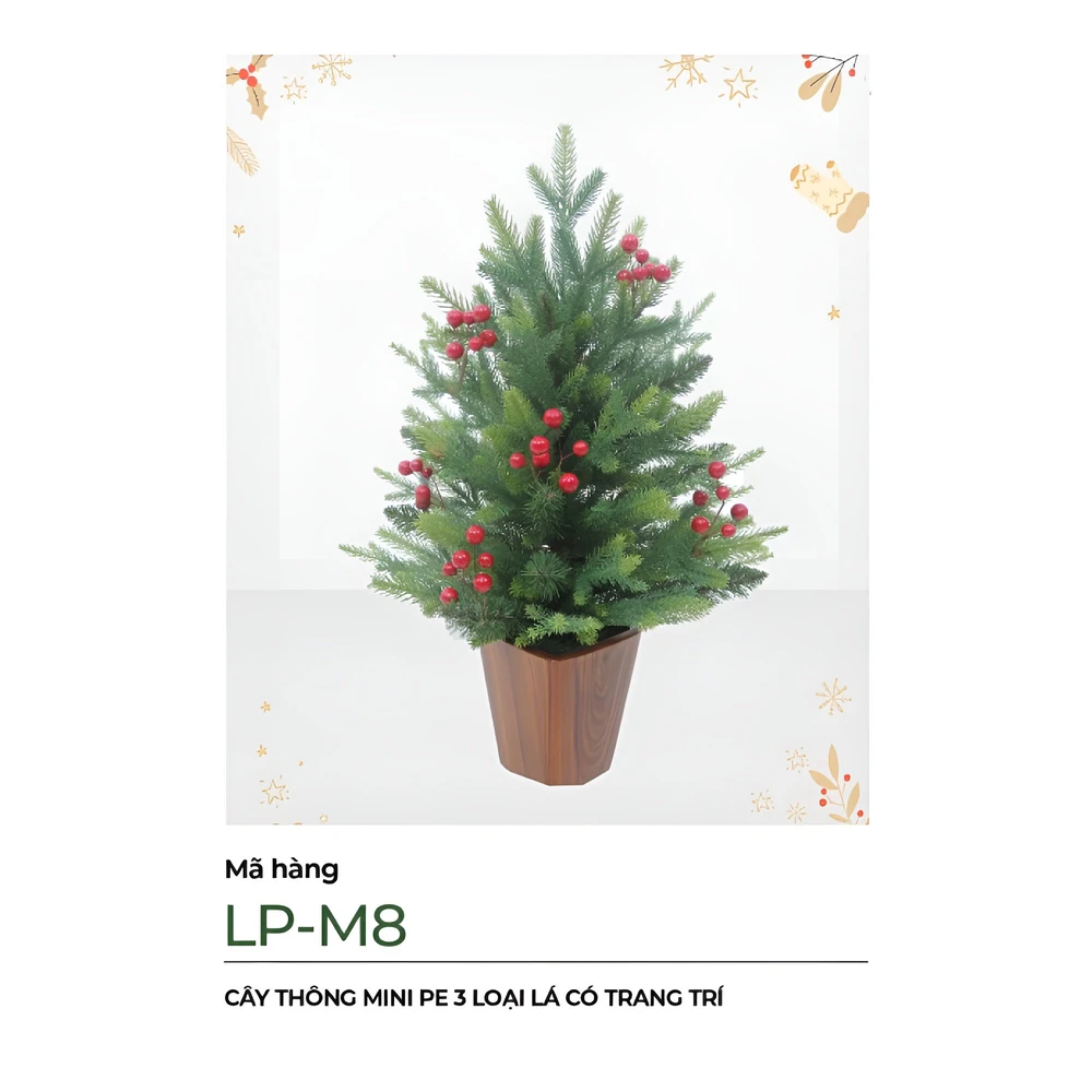 Cây thông mini pe 3 loại lá có trang trí