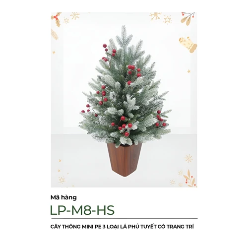 Cây thông mini Pe 3 loại lá phủ tuyết có trang trí