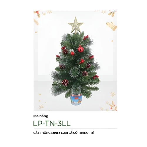 Cây thông noel mini 3 loại lá có trang trí