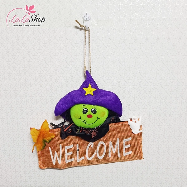Bảng Treo Welcome Trang Trí Halloween Cô Bé Phù Thủy