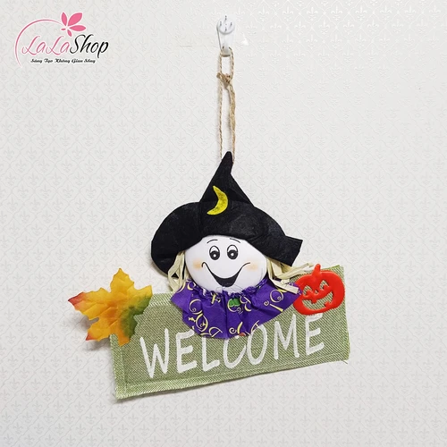 Bảng Treo Welcome Trang Trí Halloween Cô Bé Phù Thủy