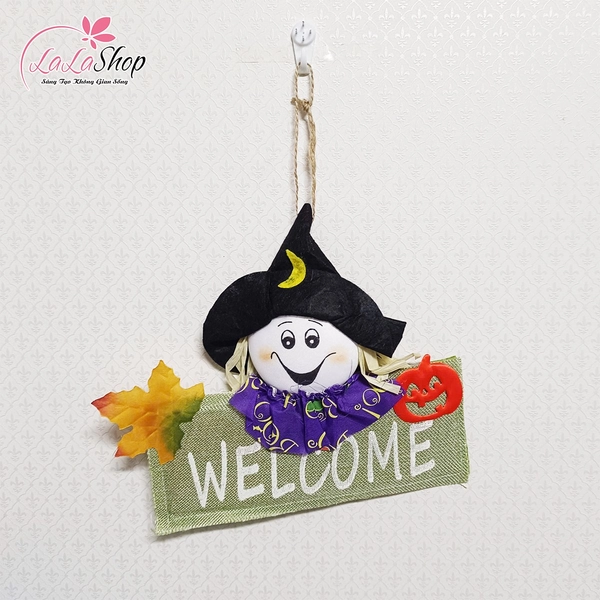 Bảng Treo Welcome Trang Trí Halloween Cô Bé Phù Thủy