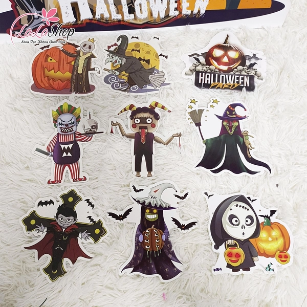 Đồ treo trang trí Halloween Set Dây Treo 9 Hình Phù Thủy Và Bù Nhìn Đáng Sợ