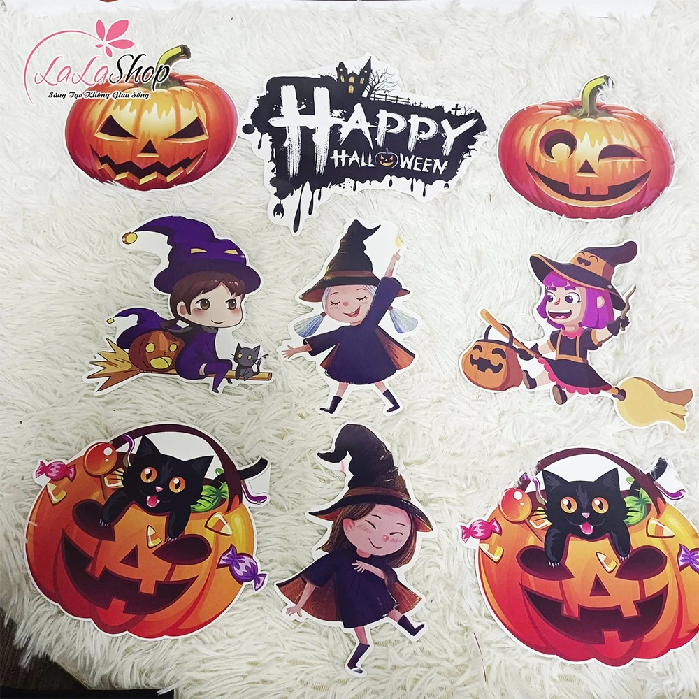 Đồ treo trang trí Halloween Set Dây Treo 9 Hình Phù Thủy Và Bí Ngô Kẹo