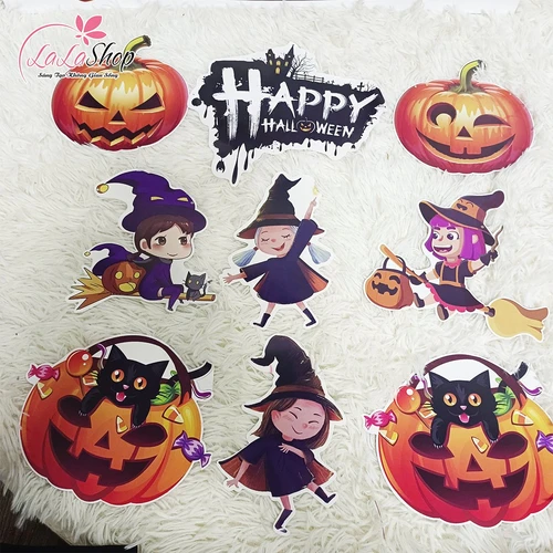 Đồ treo trang trí Halloween Set Dây Treo 9 Hình Phù Thủy Và Bí Ngô Kẹo