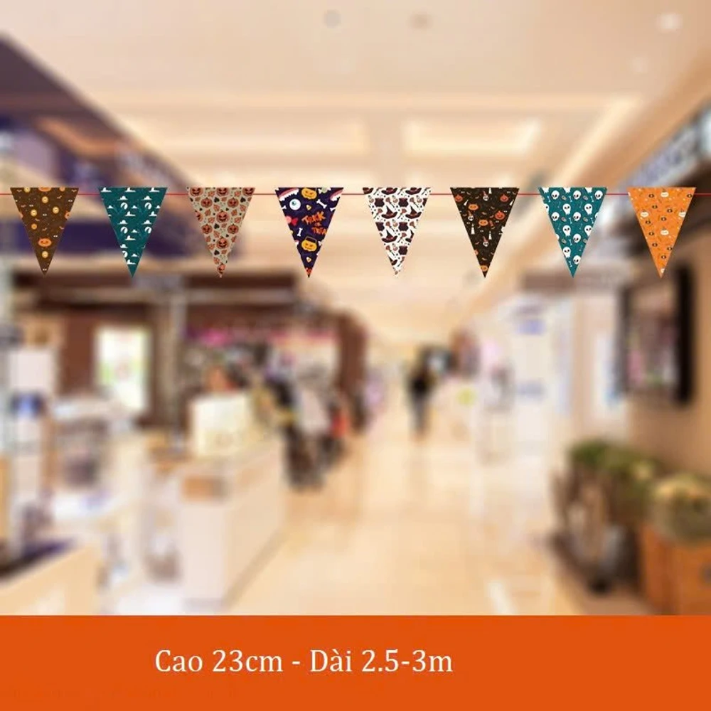 Đồ treo trang trí Halloween Set Dây Treo 8 Hình Tam Giác Họa Tiết Halloween