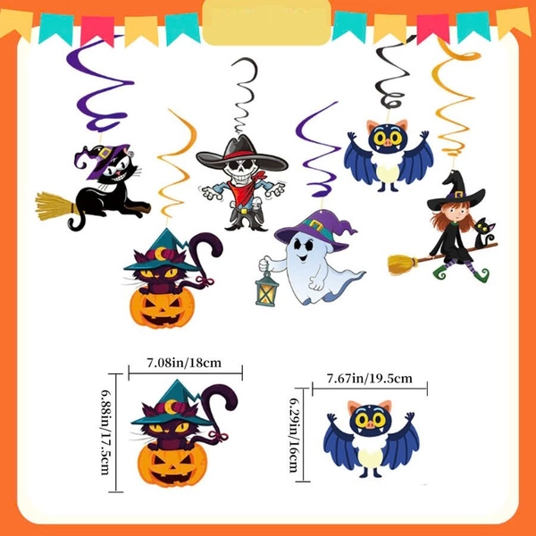 Đồ treo trang trí Halloween Set Dây Treo Lò Xo 6 Hình Phù Thủy Và Bóng Ma Bí Ẩn