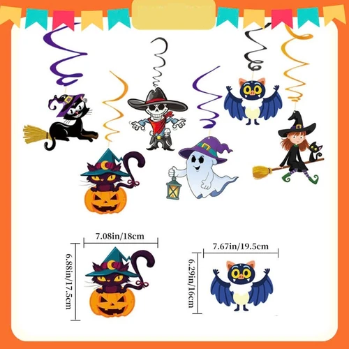 Đồ treo trang trí Halloween Set Dây Treo Lò Xo 6 Hình Phù Thủy Và Bóng Ma Bí Ẩn