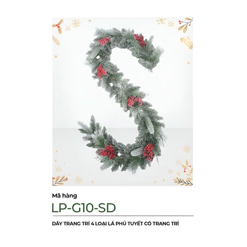Dây Trang Trí Noel 4 Loại Lá Phủ Tuyết Có Trang Trí 2m1