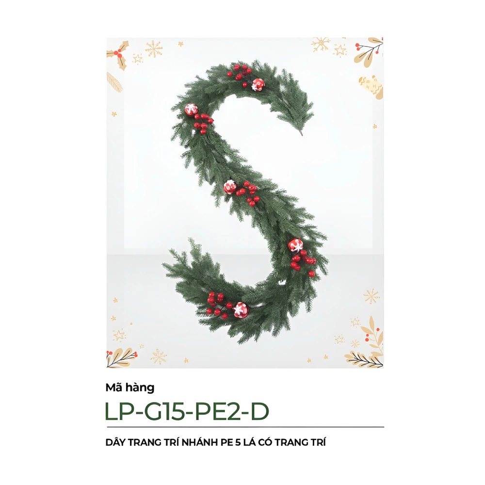 Dây Trang Trí Noel Nhánh PE 5 Lá Có Trang Trí 2m1