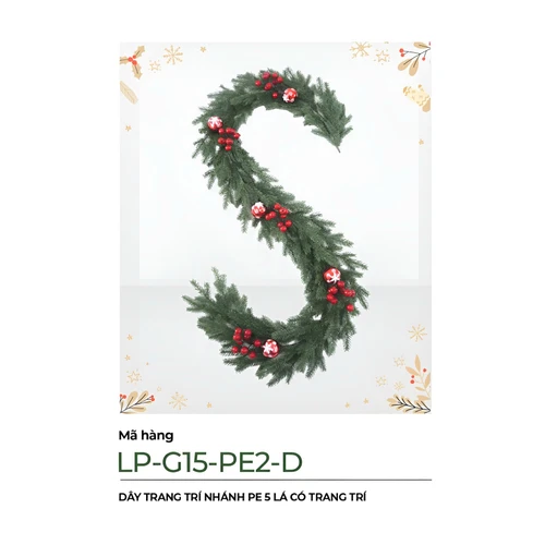 Dây Trang Trí Noel Nhánh PE 5 Lá Có Trang Trí 2m1