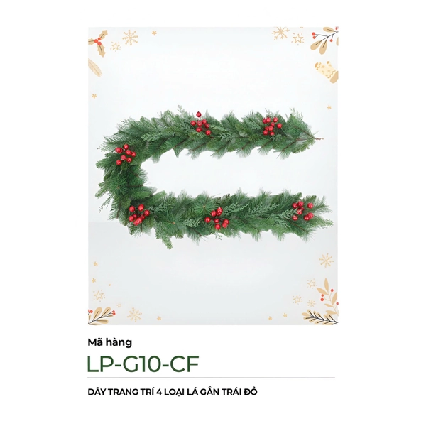 Dây Trang Trí Noel 4 Loại Lá Gắn Trái Đỏ 2m1