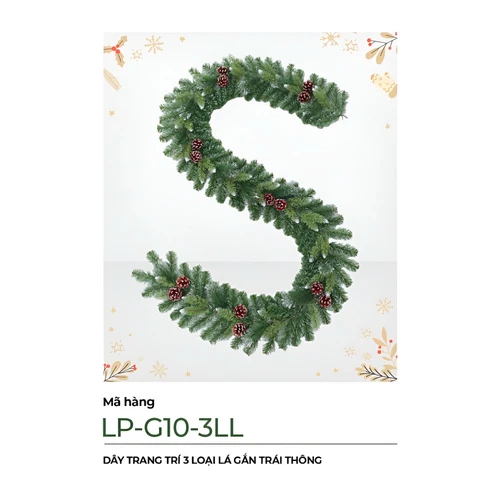 Dây trang trí noel 3 loại lá gắn trái thông 2m7