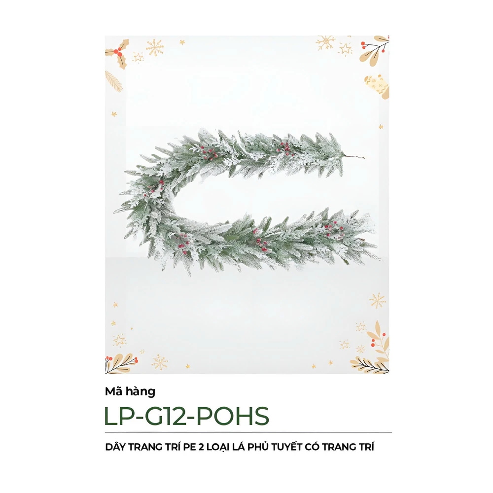 Dây Trang Trí Noel PE 2 Loại Lá Phủ Tuyết Có Trang Trí 2m1