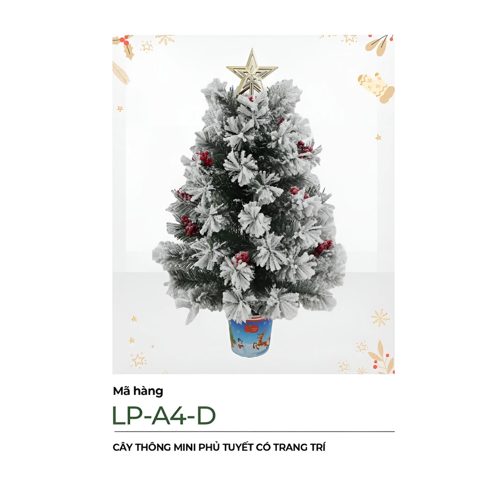 Cây thông noel mini phủ tuyết có trang trí