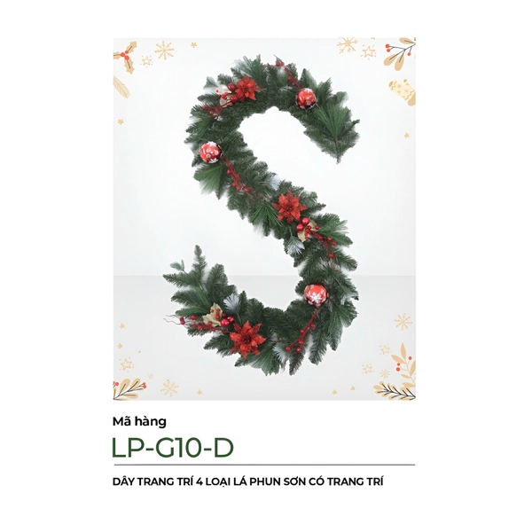 Dây Trang Trí Noel 4 Loại Lá Phun Sơn Có Trang Trí 2m1