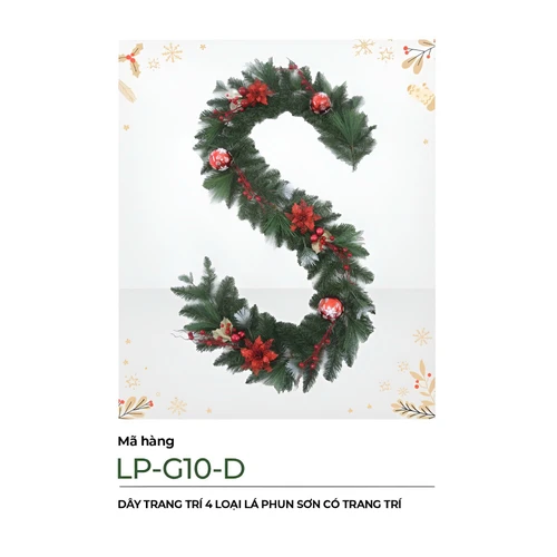 Dây Trang Trí Noel 4 Loại Lá Phun Sơn Có Trang Trí 2m1