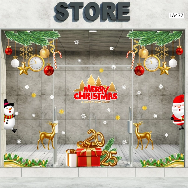 Combo Decal Trang Trí Noel Merry Christmas Tuần Lộc Vàng Và Hộp Quà Giáng Sinh