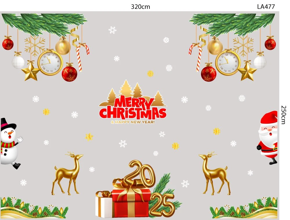 Combo Decal Trang Trí Noel Merry Chistmas Tuần Lộc Vàng Và Hộp Quà Giáng Sinh