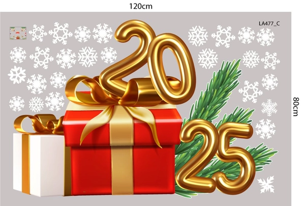 Combo Decal Trang Trí Noel Merry Christmas Tuần Lộc Vàng Và Hộp Quà Giáng Sinh