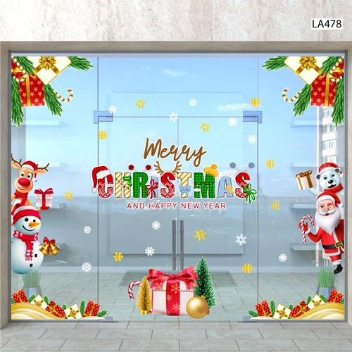 Combo Decal Trang Trí Noel Merry Chistmas Gấu Trắng Và Những Người Bạn Phát Quà