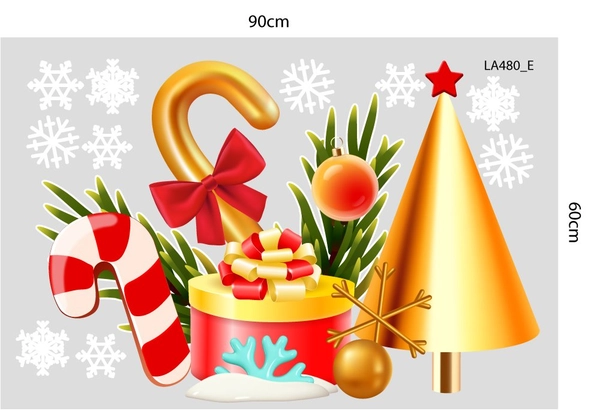 Combo Decal Trang Trí Noel Merry Christmas Đôi Tuần Lộc Vàng Và Kẹo Giáng Sinh