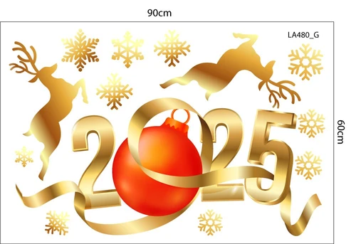 Combo Decal Trang Trí Noel Merry Chistmas Đôi Tuần Lộc Vàng Và Kẹo Giáng Sinh