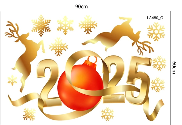 Combo Decal Trang Trí Noel Merry Christmas Đôi Tuần Lộc Vàng Và Kẹo Giáng Sinh