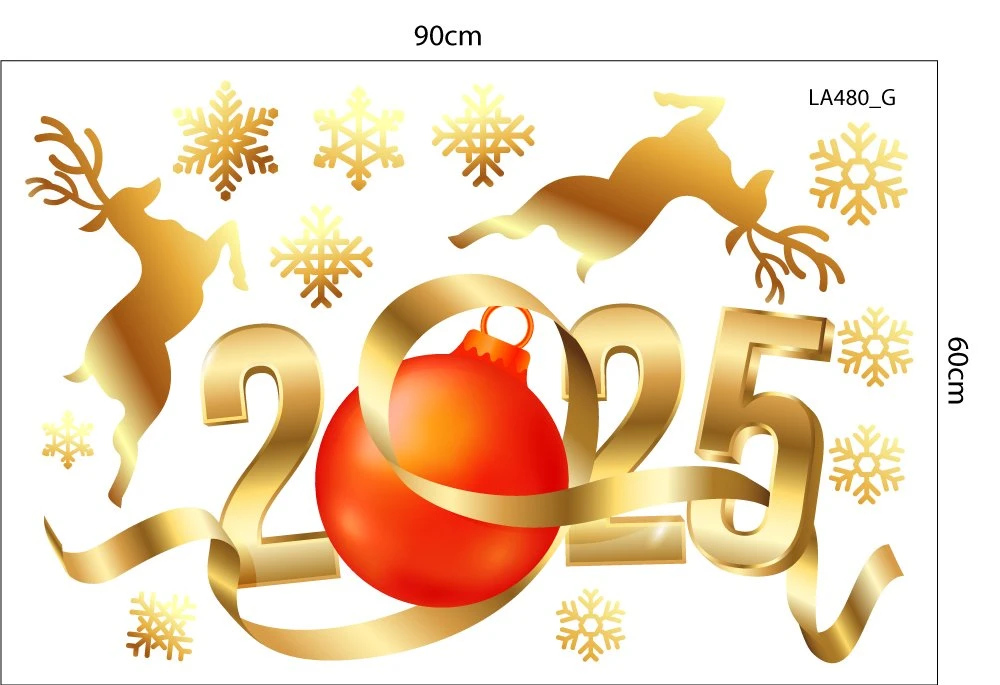 Combo Decal Trang Trí Noel Merry Chistmas Đôi Tuần Lộc Vàng Và Kẹo Giáng Sinh