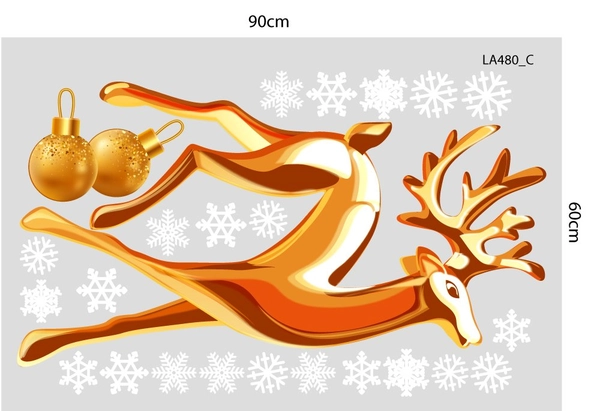 Combo Decal Trang Trí Noel Merry Christmas Đôi Tuần Lộc Vàng Và Kẹo Giáng Sinh