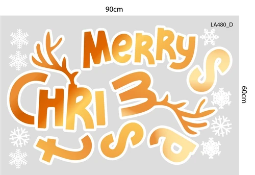 Combo Decal Trang Trí Noel Merry Chistmas Đôi Tuần Lộc Vàng Và Kẹo Giáng Sinh