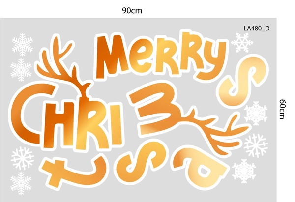 Combo Decal Trang Trí Noel Merry Christmas Đôi Tuần Lộc Vàng Và Kẹo Giáng Sinh