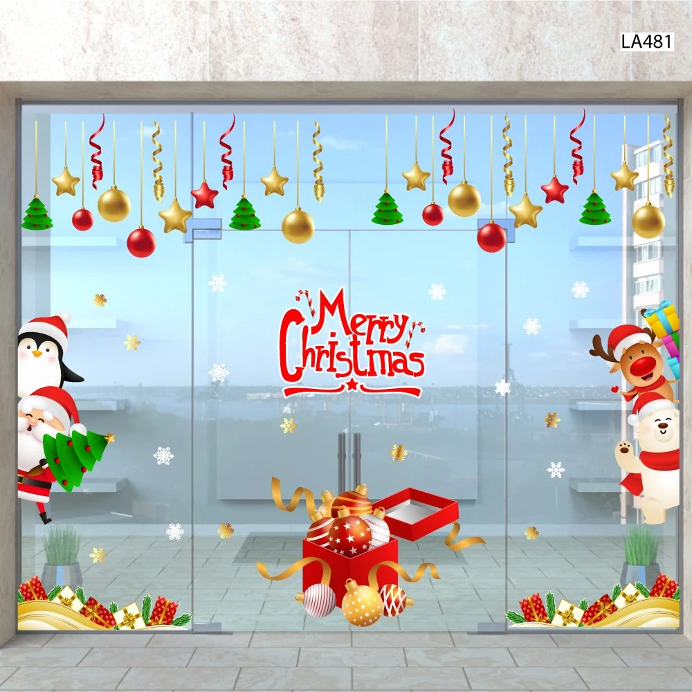 Combo Decal Trang Trí Noel Hộp Quà Quả Châu Lấp Lánh Và Ông Già Noel