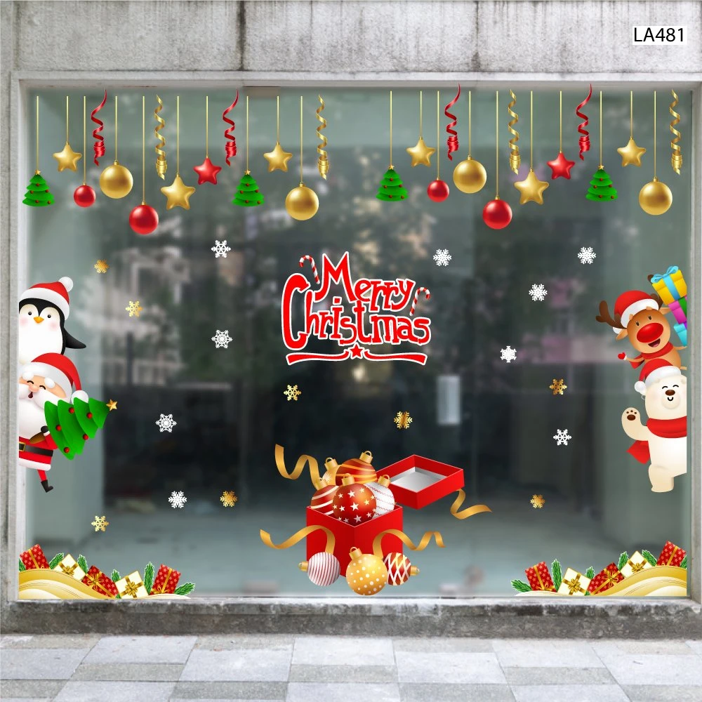 Combo Decal Trang Trí Noel Hộp Quà Quả Châu Lấp Lánh Và Ông Già Noel
