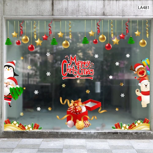 Combo Decal Trang Trí Noel Hộp Quà Quả Châu Lấp Lánh Và Ông Già Noel