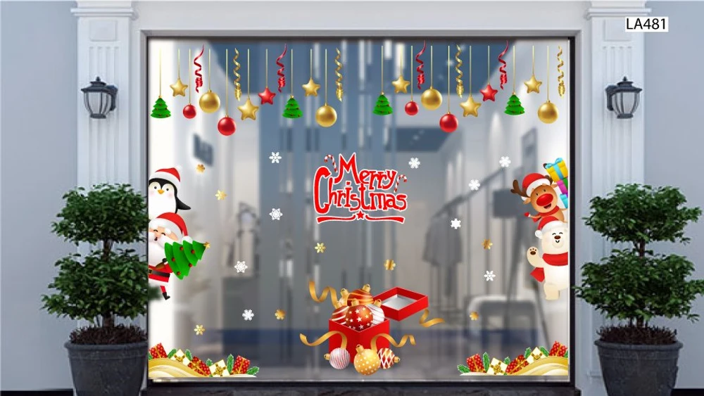 Combo Decal Trang Trí Noel Hộp Quà Quả Châu Lấp Lánh Và Ông Già Noel