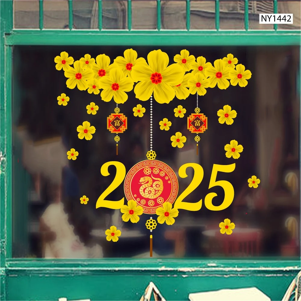 Decal Trang Trí Tết Mai Vàng Tài Lộc 2025