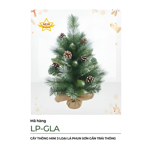 Cây thông mini 3 loại lá phun sơn gắn trái thông 60cm