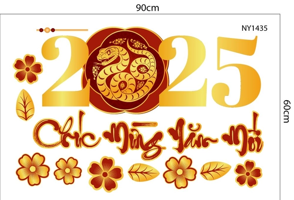 Decal trang trí tết Ất Tỵ chúc mừng năm mới 2025