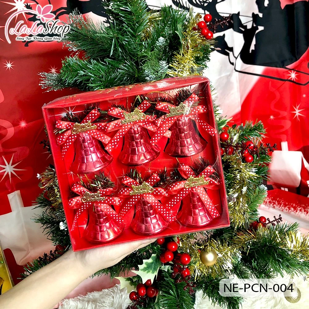 Hộp 6 chuông nơ merry christmas treo trang trí noel