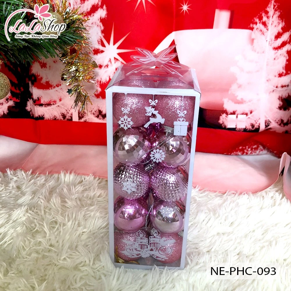 Hộp 20 quả châu 5cm họa tiết kim tuyến nhiều màu trang trí noel