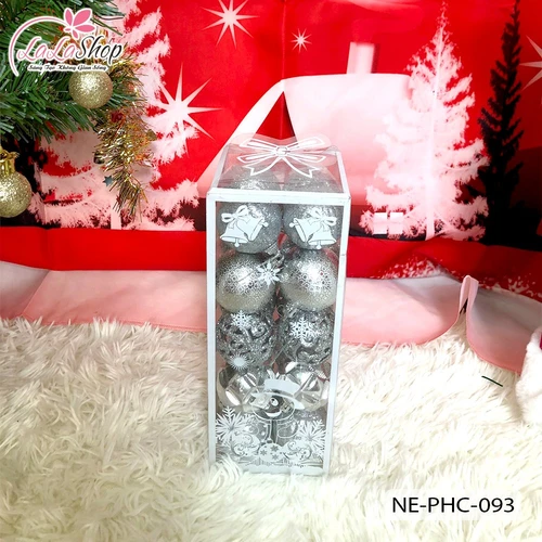 Hộp 20 quả châu 5cm họa tiết kim tuyến nhiều màu trang trí noel