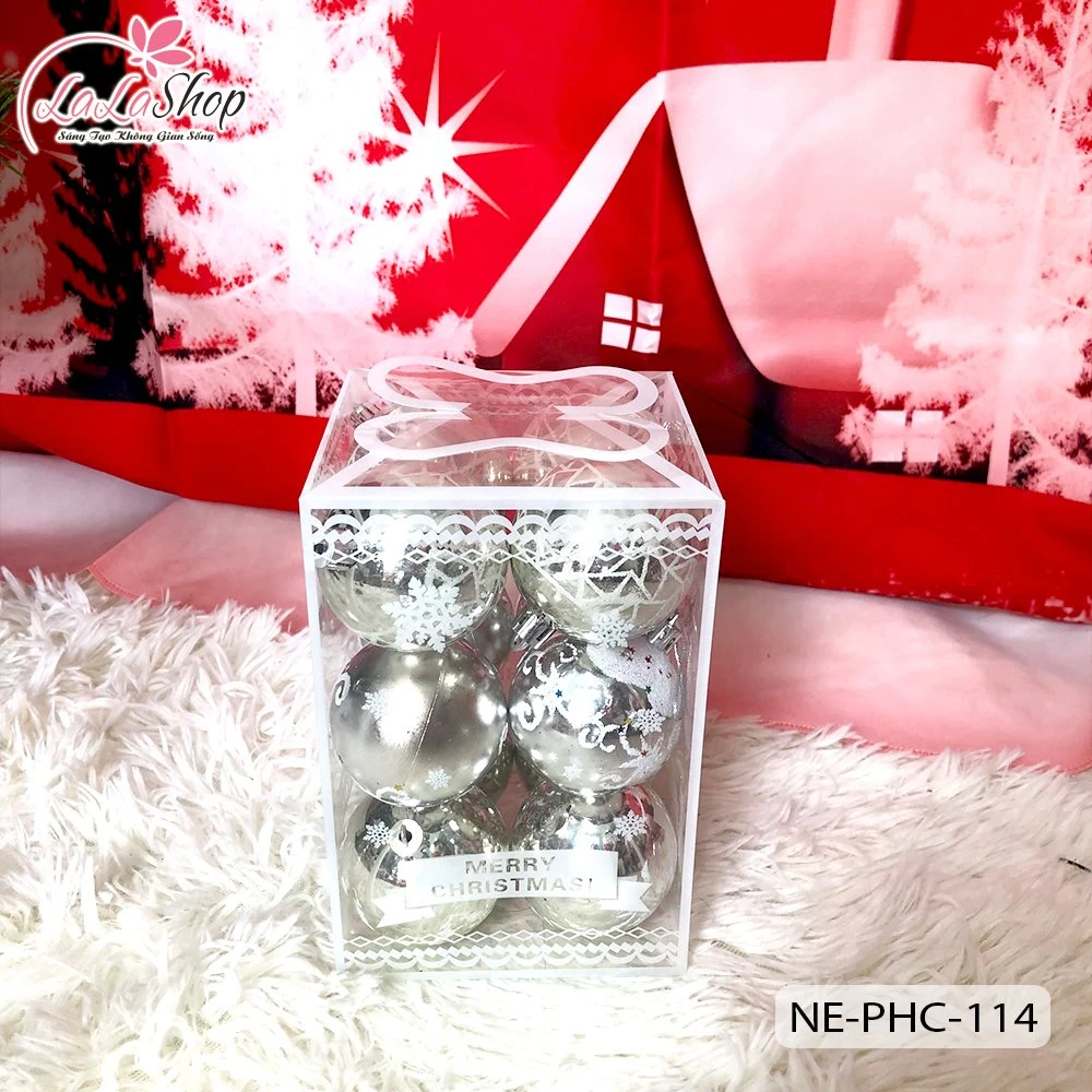 Hộp 12 quả châu họa tiết đủ loại trang trí noel - 6cm