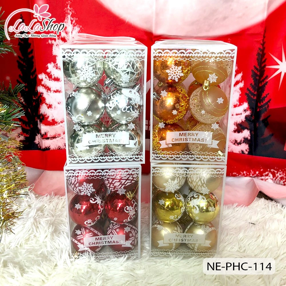 Hộp 12 quả châu họa tiết đủ loại trang trí noel - 6cm