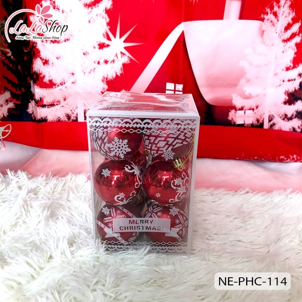 Hộp 12 quả châu họa tiết đủ loại trang trí noel - 6cm