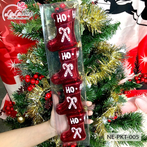 Combo 4 vớ treo ông già noel màu đỏ trang trí giáng sinh