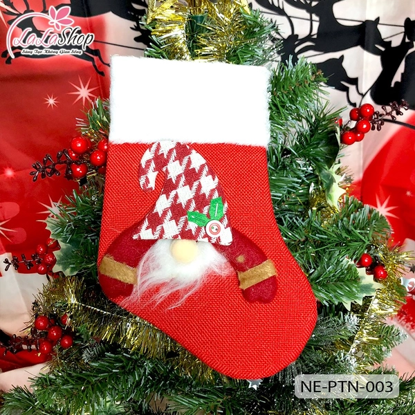 Đồ trang trí noel tất treo màu đỏ hình ông già noel