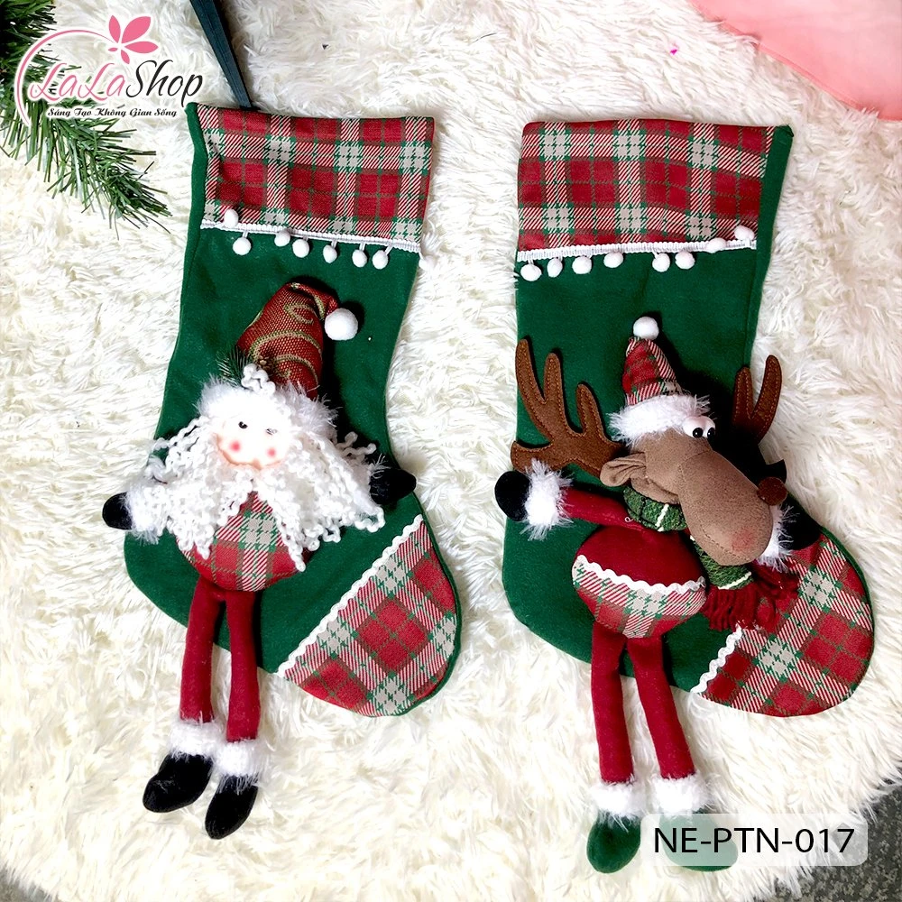 Đồ Trang Trí Noel Tất Treo Họa Tiết Ông Già Noel Và Tuần Lộc